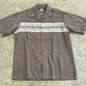 Vintage 90s David Taylor Striped Camp Shirt Made USA Size L